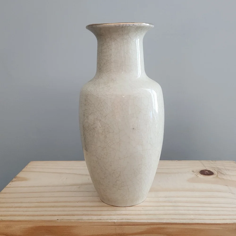 Vintage Japanese Fine Porcelain Vase With Gold Rim, Hummingbird, and Flowers